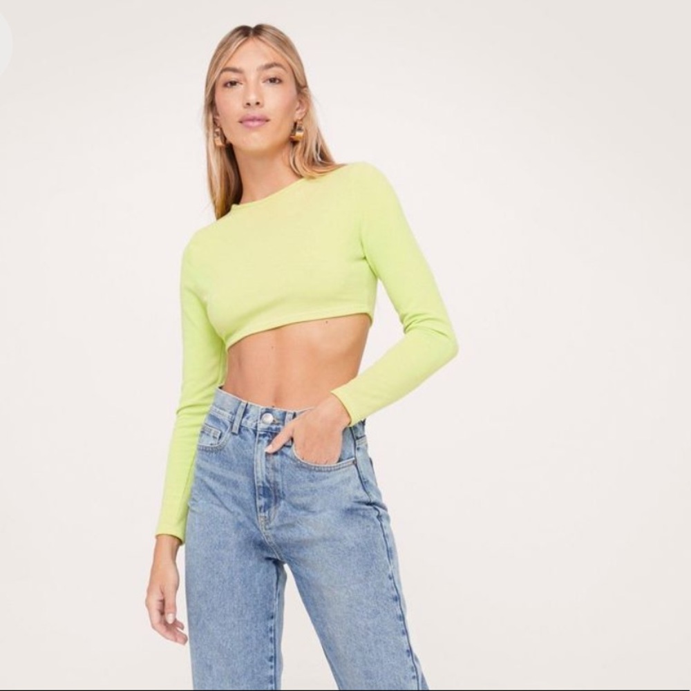 Nasty Gal Ribbed Long Sleeve Crop Top